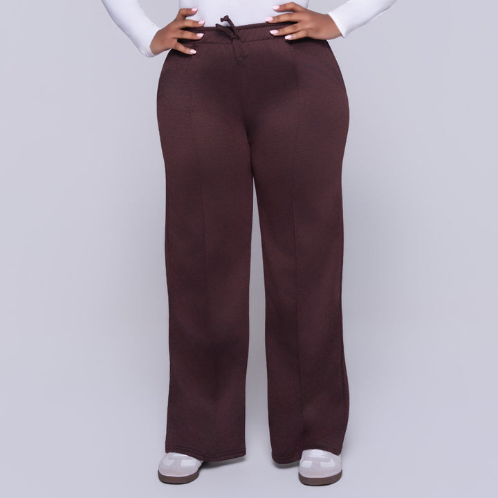 Chocolate Wide Leg Poly Terry Track Pants