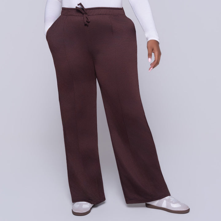 Chocolate Wide Leg Poly Terry Track Pants