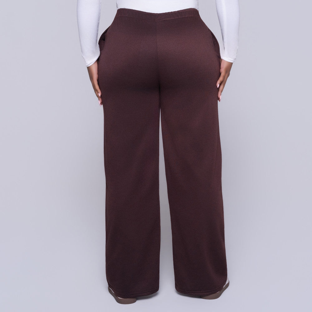 Chocolate Wide Leg Poly Terry Track Pants