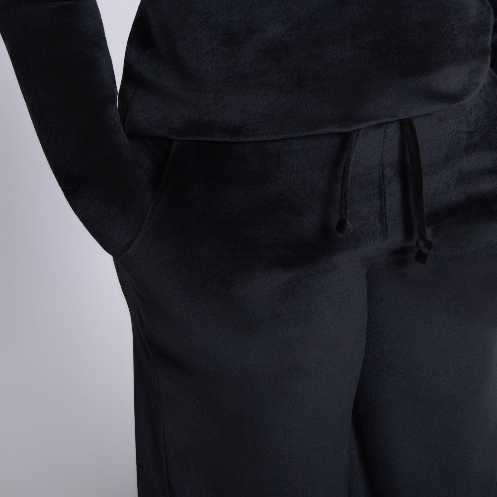 Black Long Sleeve Velour Tracksuit Set