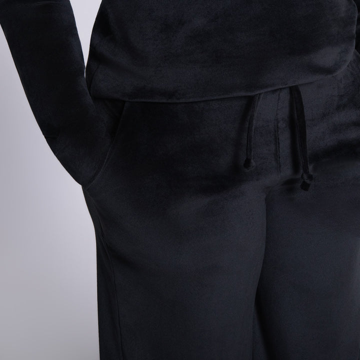 Black Long Sleeve Velour Tracksuit Set