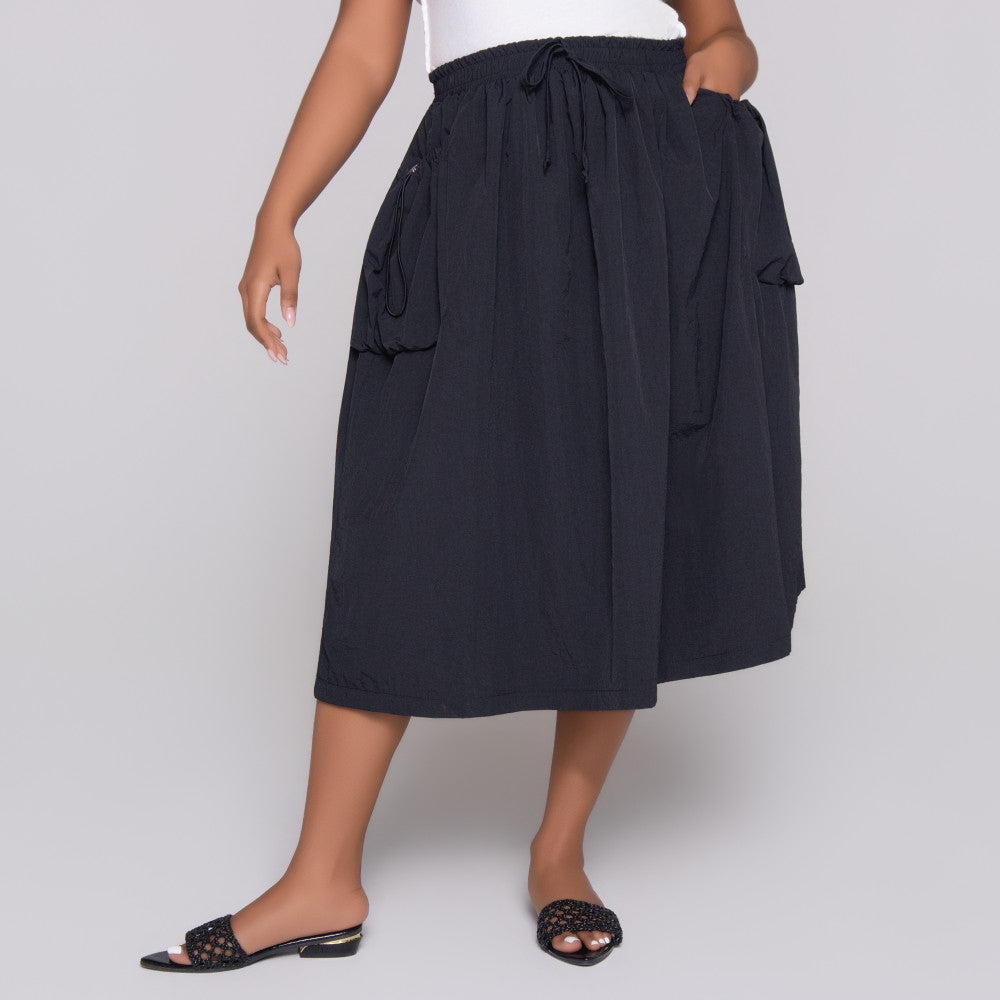 Black Nylon Teslon Cargo Skirt