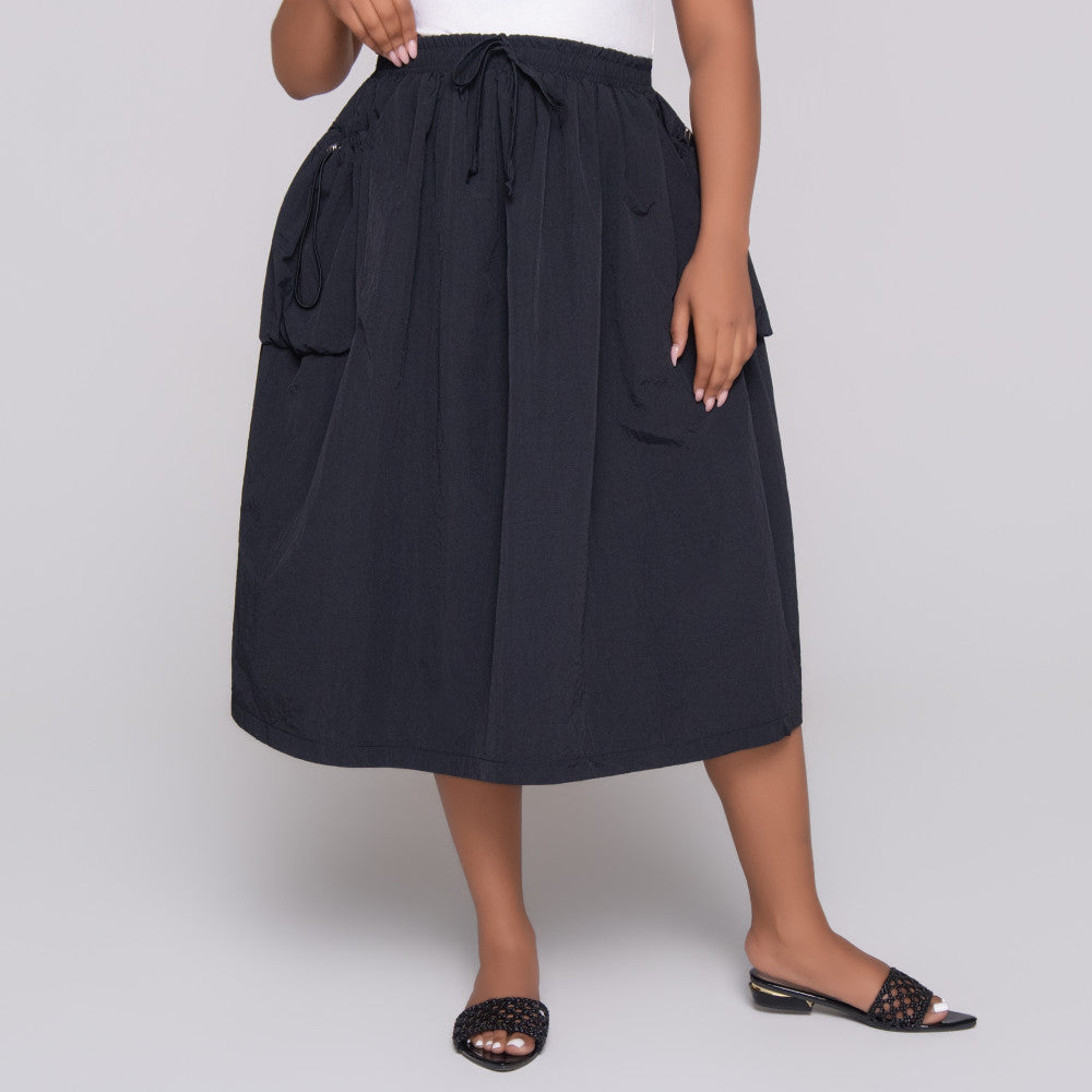 Black Nylon Teslon Cargo Skirt
