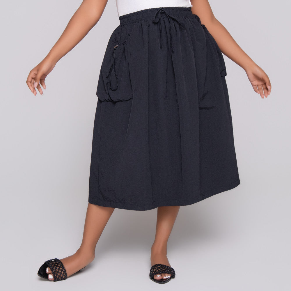 Black Nylon Teslon Cargo Skirt