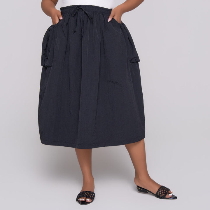 Black Nylon Teslon Cargo Skirt