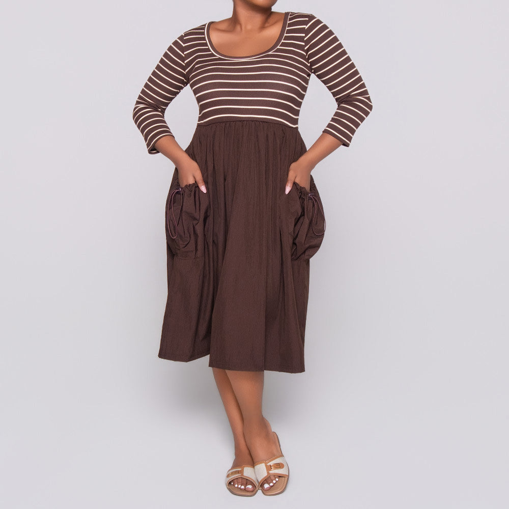 Striped Teslon Rib Contrast Dress
