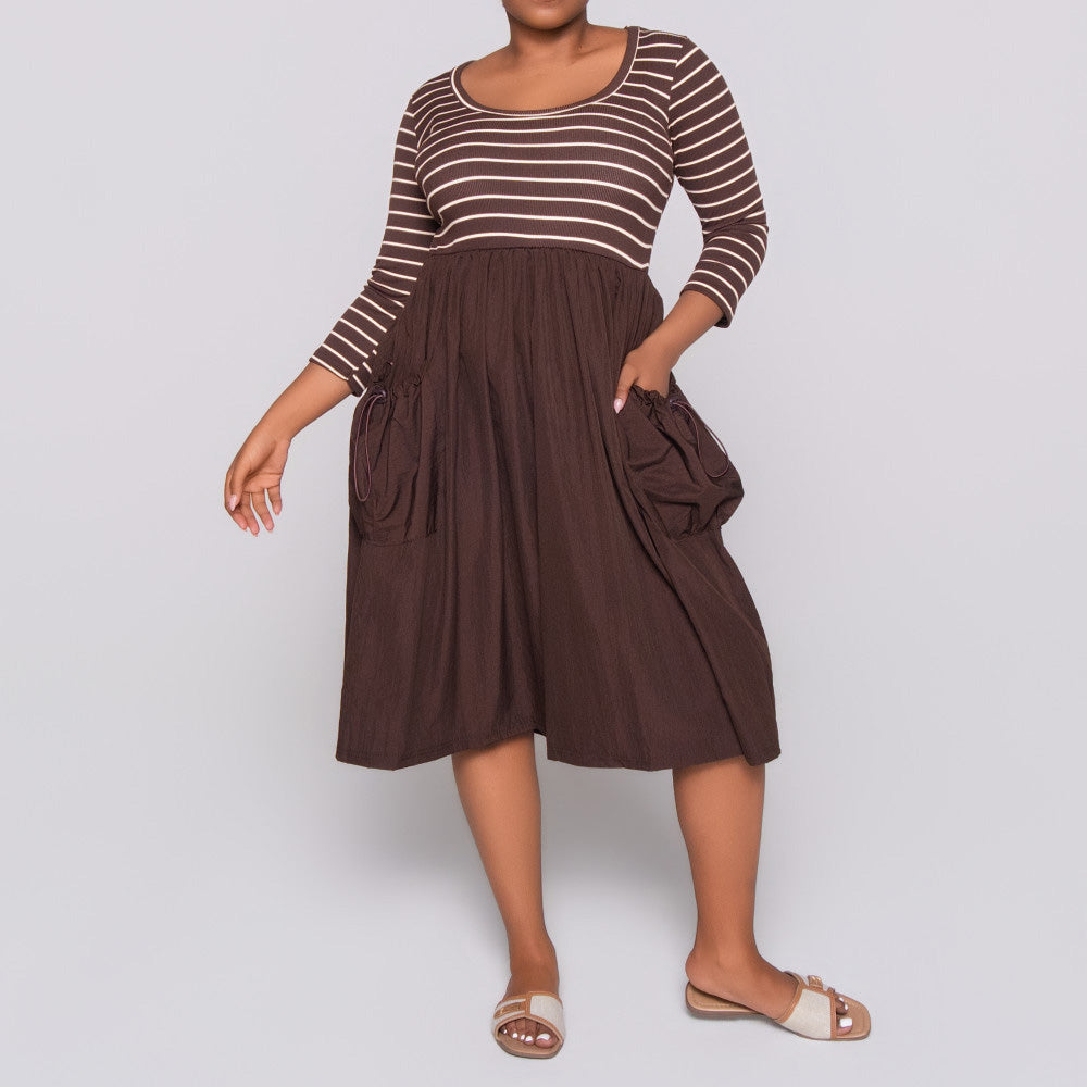 Striped Teslon Rib Contrast Dress
