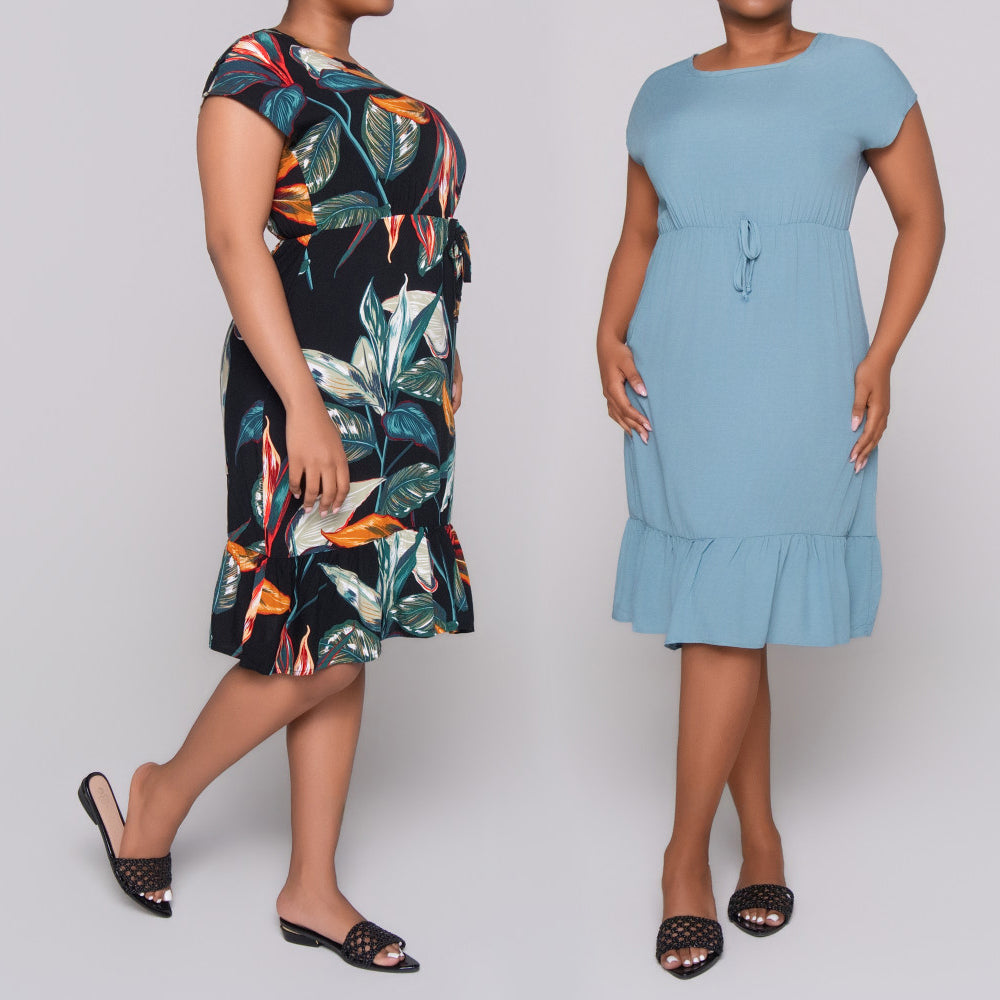 Printed And Plain Twinpack Dress