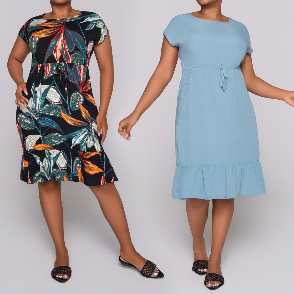 Printed And Plain Twinpack Dress