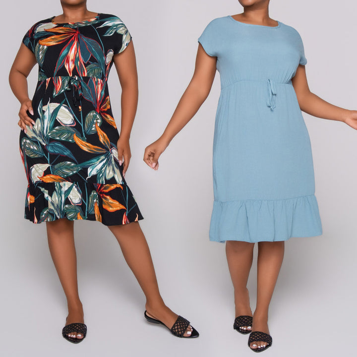 Printed And Plain Twinpack Dress