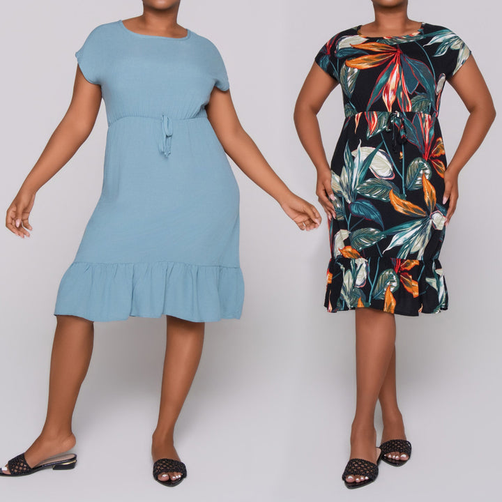 Printed And Plain Twinpack Dress