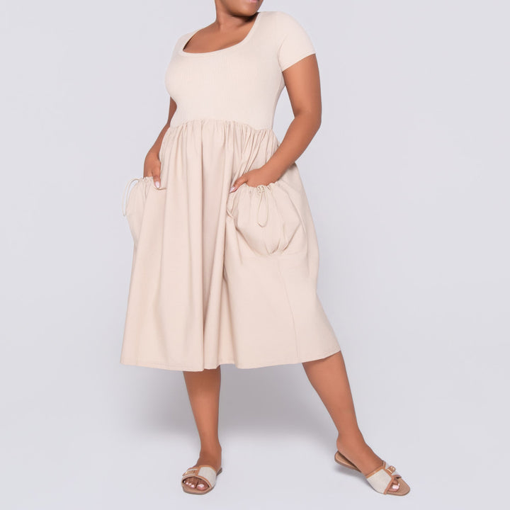 Stone Cap Sleeve Poplin Dress