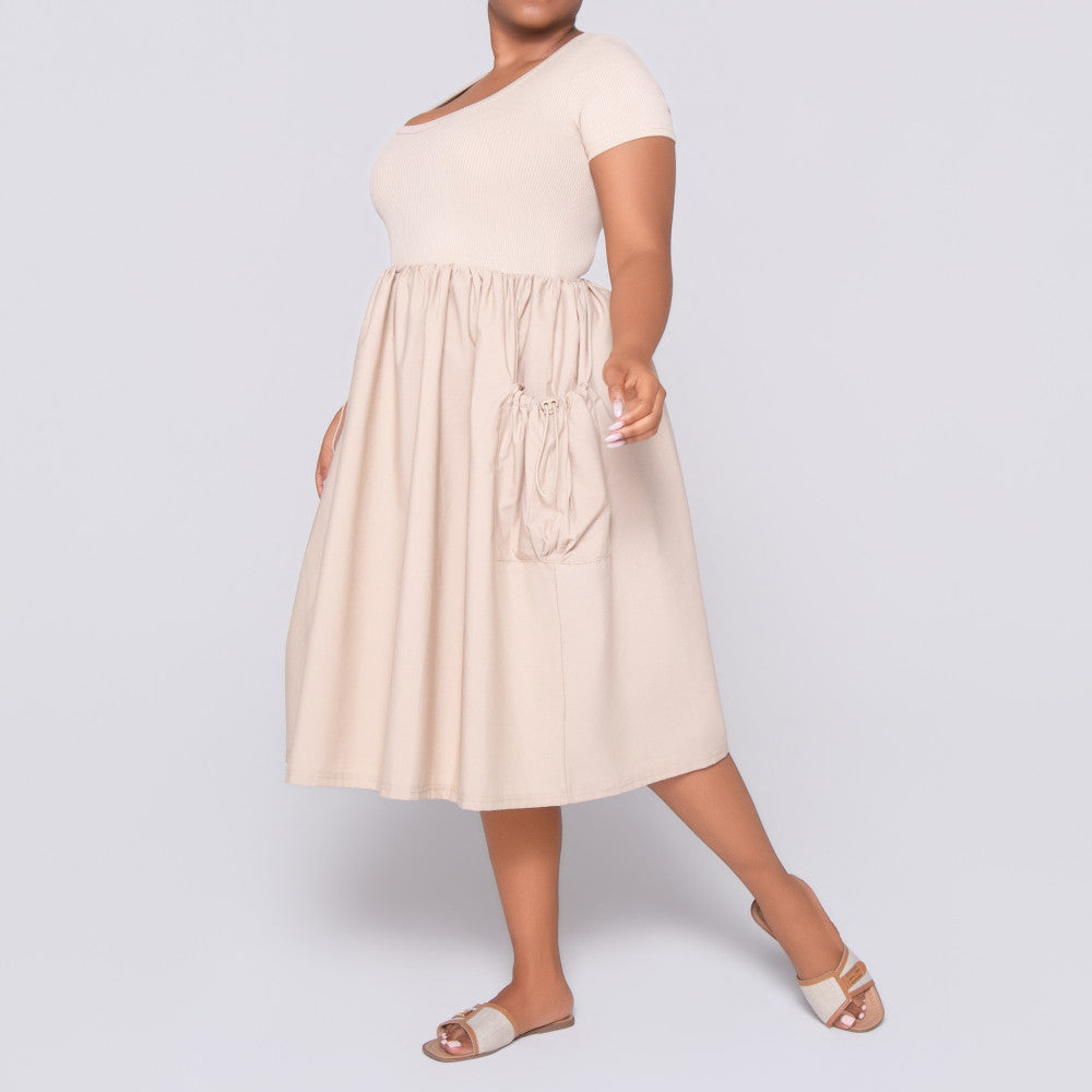 Stone Cap Sleeve Poplin Dress