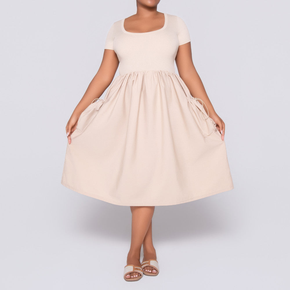 Stone Cap Sleeve Poplin Dress