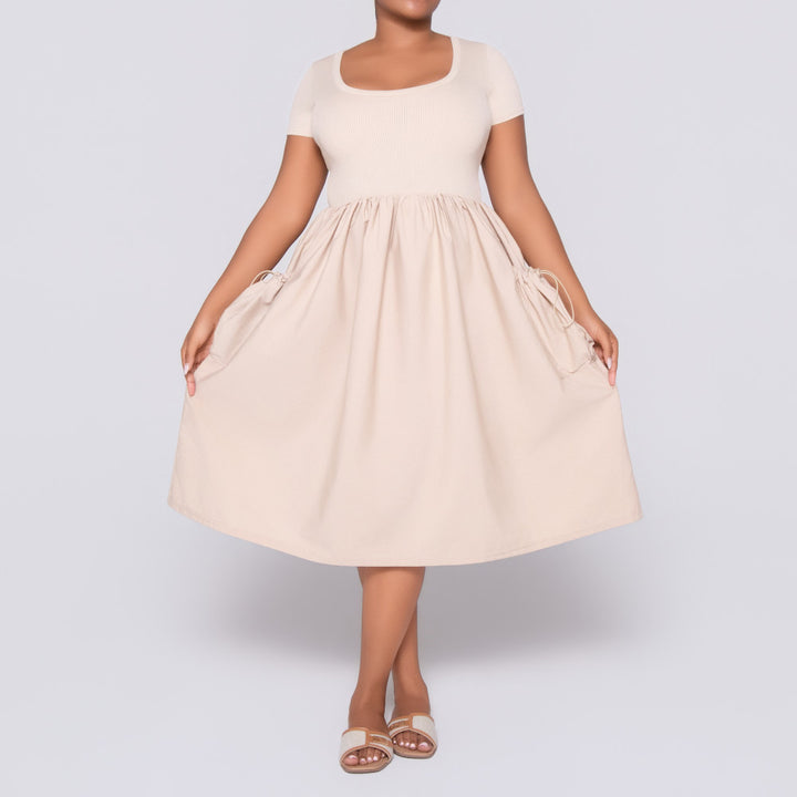 Stone Cap Sleeve Poplin Dress