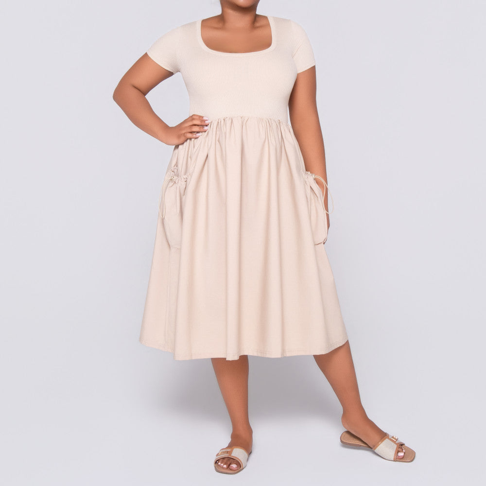Stone Cap Sleeve Poplin Dress