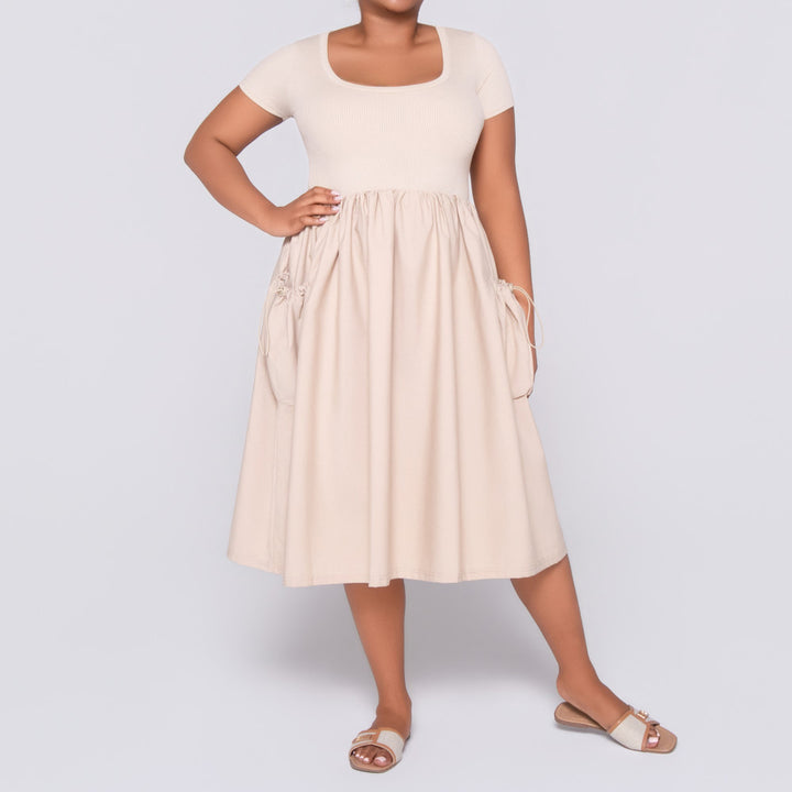 Stone Cap Sleeve Poplin Dress