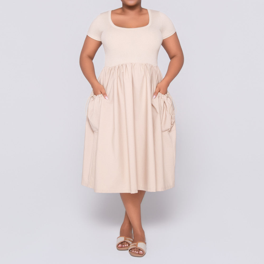 Stone Cap Sleeve Poplin Dress