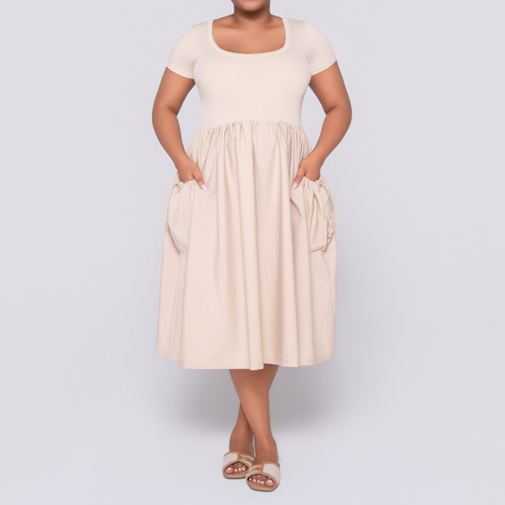 Stone Cap Sleeve Poplin Dress