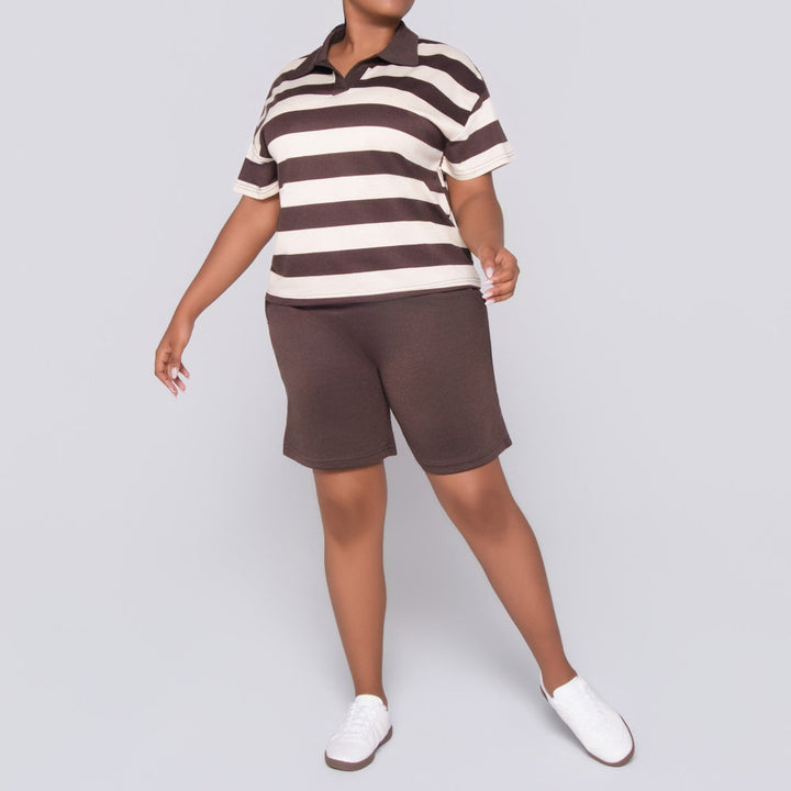 Choc Striped Top And Shorts Set