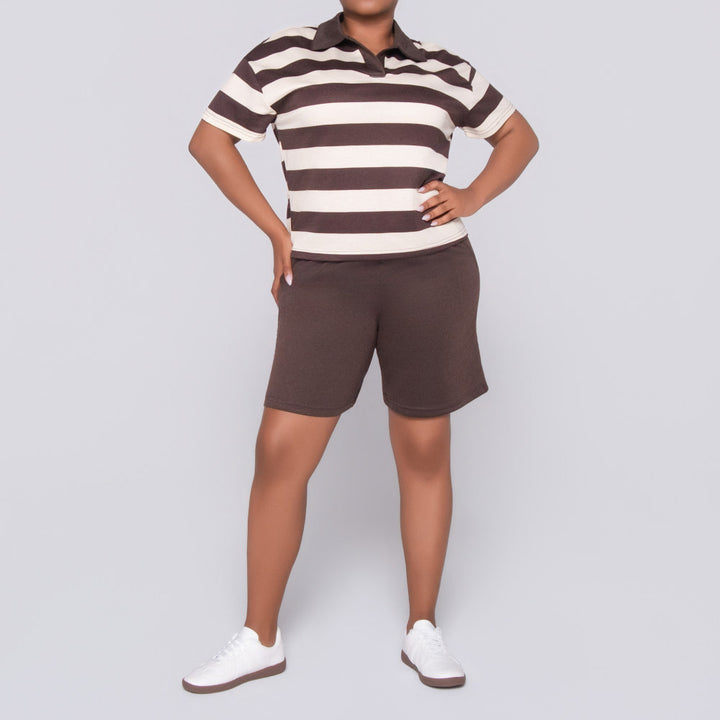 Choc Striped Top And Shorts Set