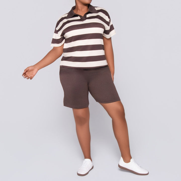 Choc Striped Top And Shorts Set