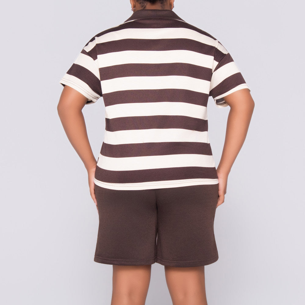 Choc Striped Top And Shorts Set
