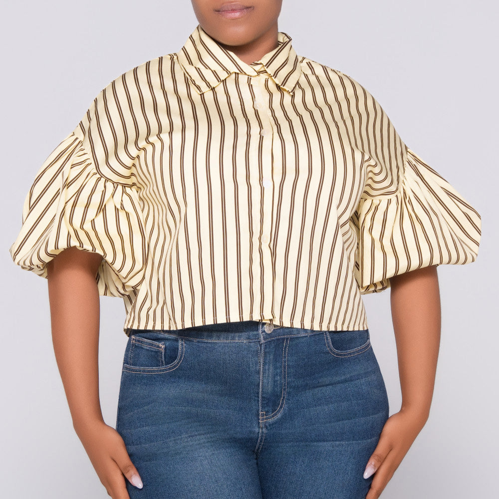 Lemon Short Sleeve Striped Top