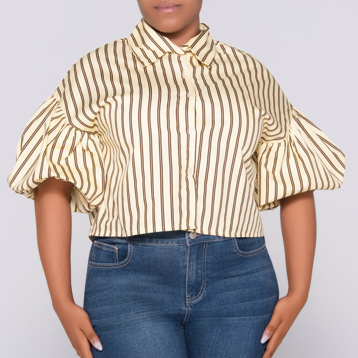Lemon Short Sleeve Striped Top