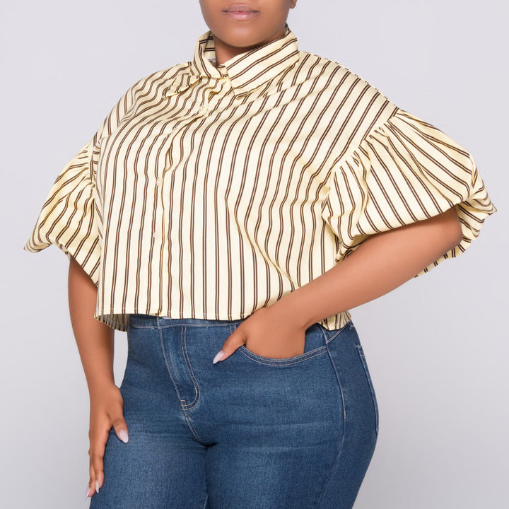 Lemon Short Sleeve Striped Top