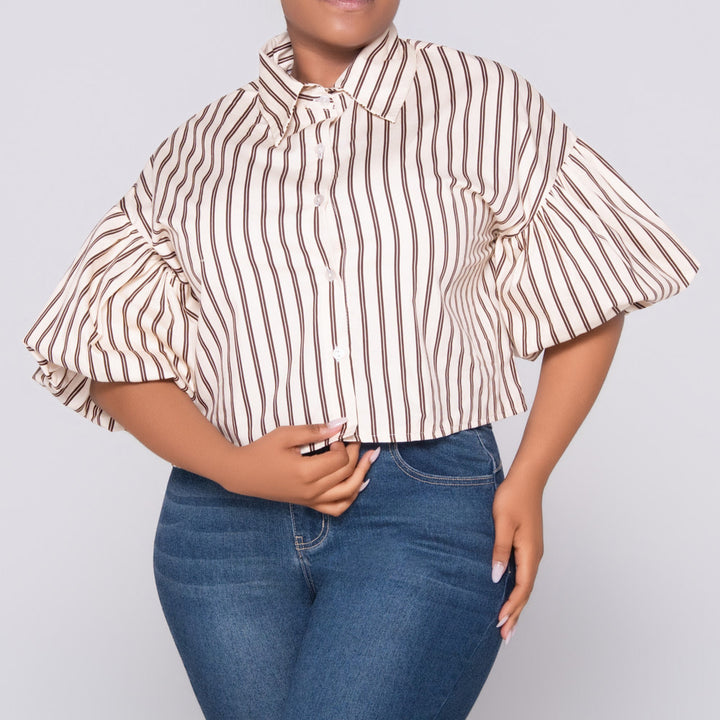 Stone/Choc Short Sleeve Striped Top