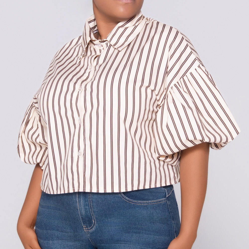 Stone/Choc Short Sleeve Striped Top
