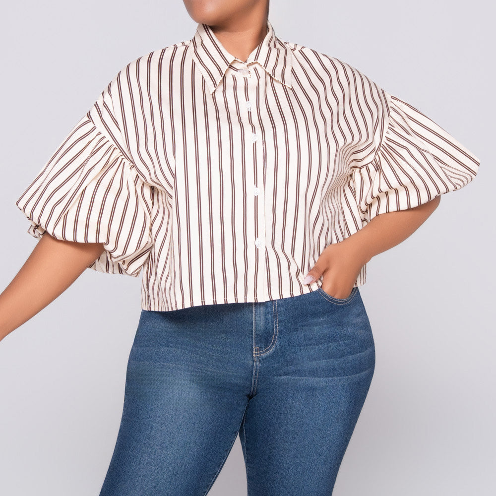 Stone/Choc Short Sleeve Striped Top