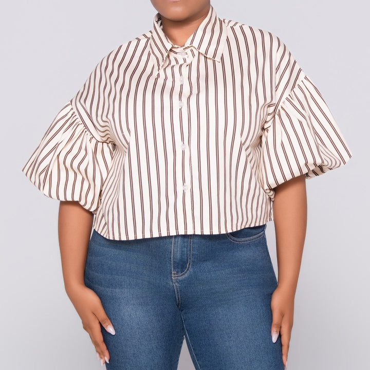 Stone/Choc Short Sleeve Striped Top