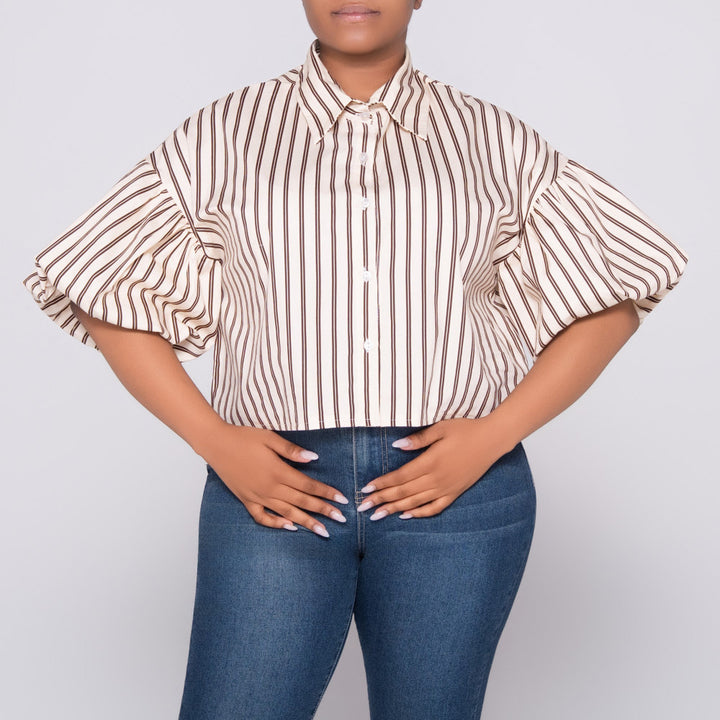 Stone/Choc Short Sleeve Striped Top