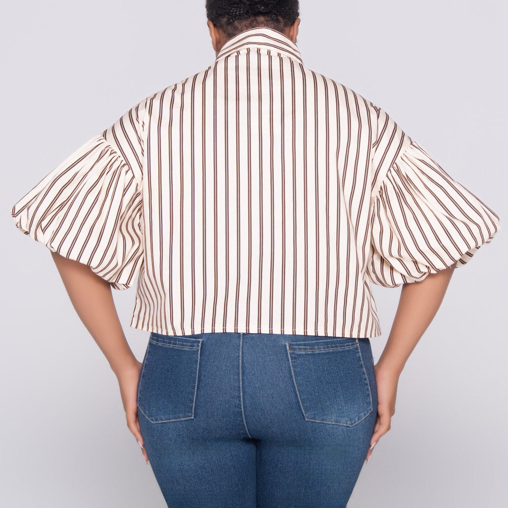 Stone/Choc Short Sleeve Striped Top
