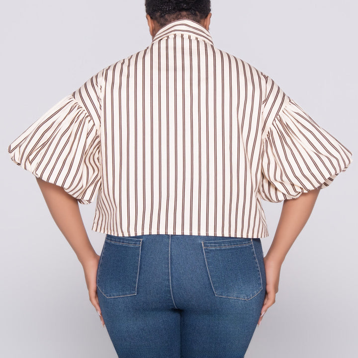 Stone/Choc Short Sleeve Striped Top