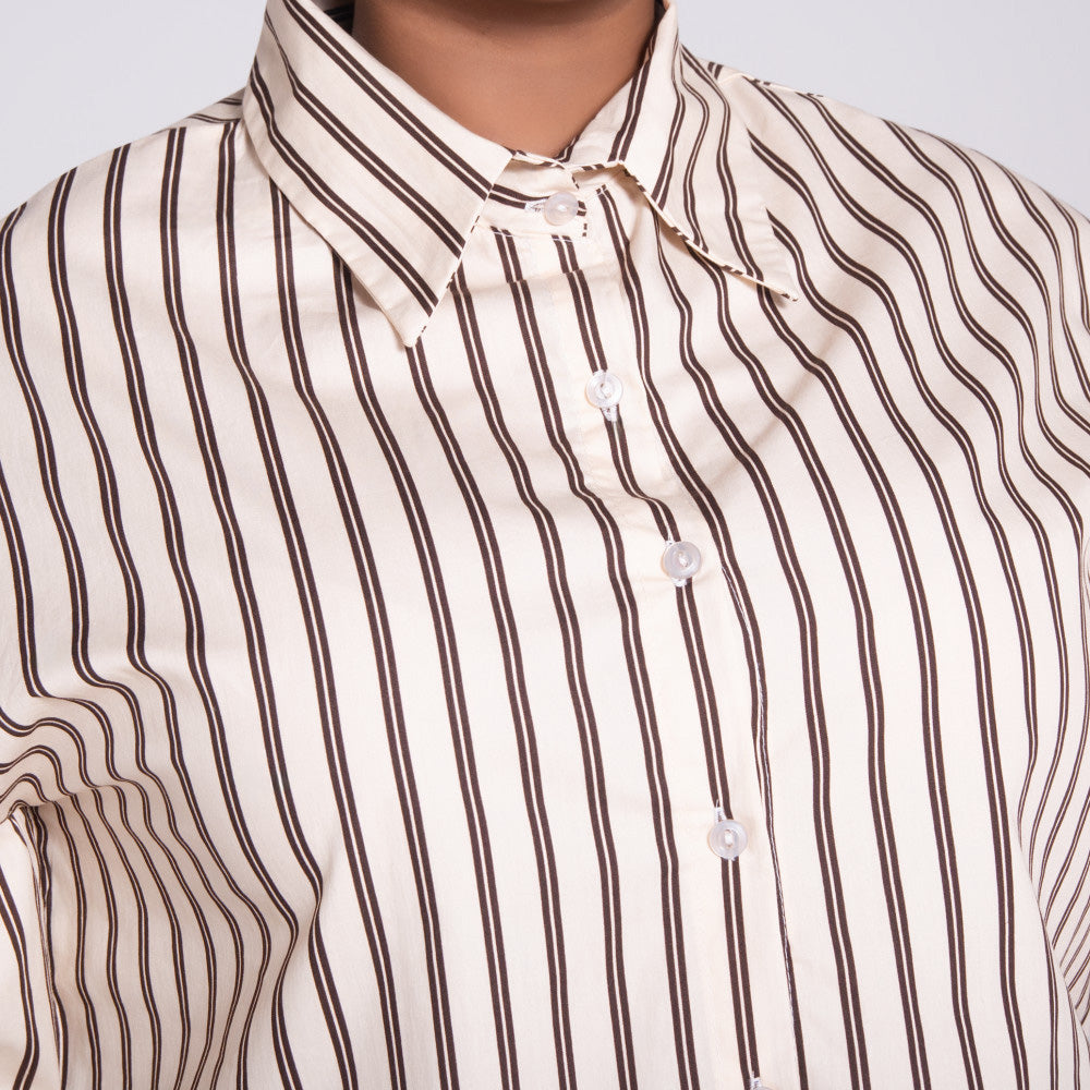 Stone/Choc Short Sleeve Striped Top