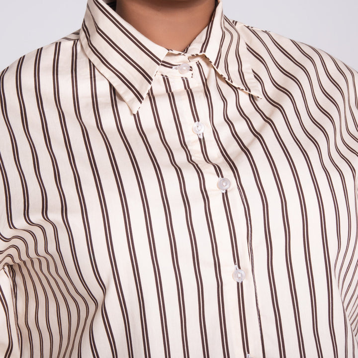 Stone/Choc Short Sleeve Striped Top
