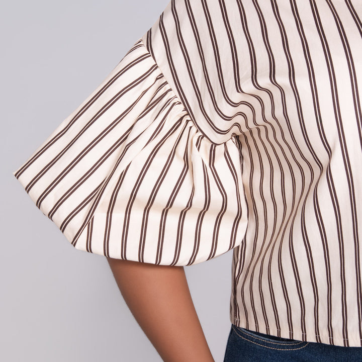 Stone/Choc Short Sleeve Striped Top