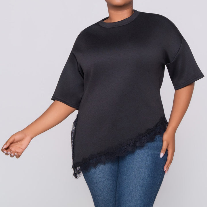 Lace Edit Short Sleeve Black Top