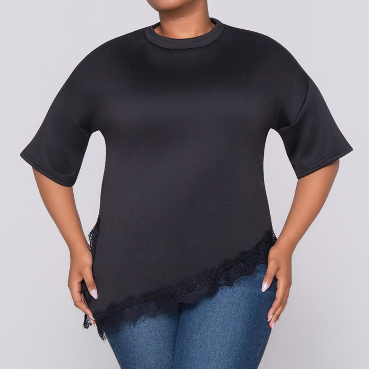Lace Edit Short Sleeve Black Top