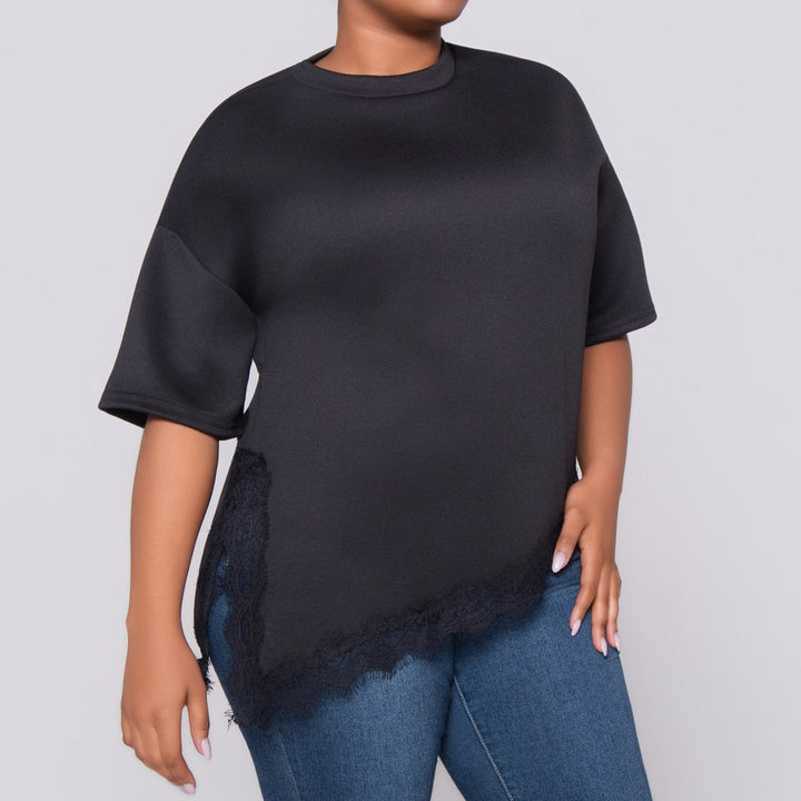 Lace Edit Short Sleeve Black Top