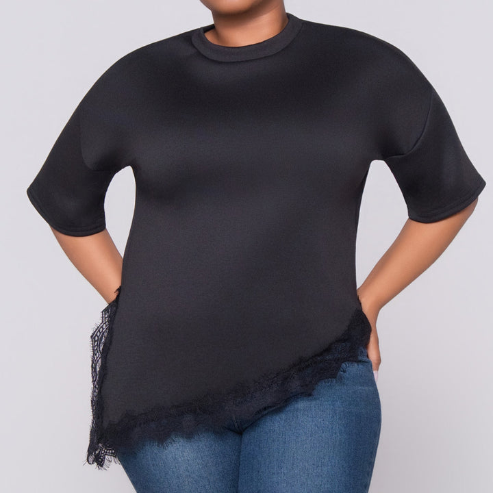 Lace Edit Short Sleeve Black Top