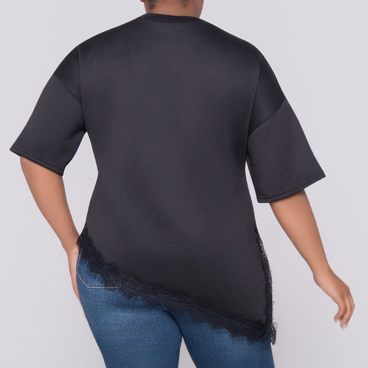 Lace Edit Short Sleeve Black Top