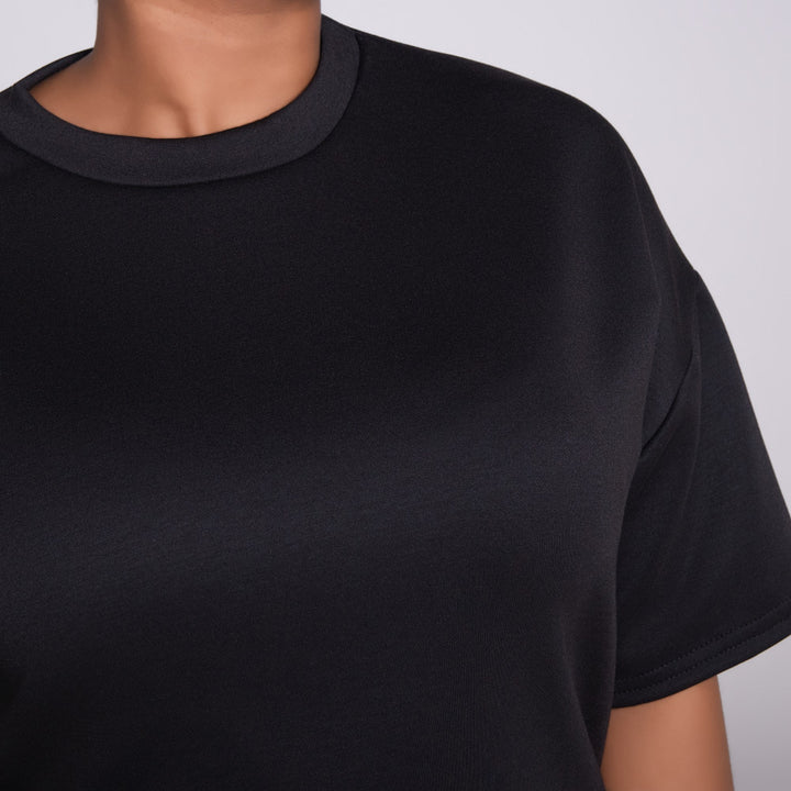 Lace Edit Short Sleeve Black Top