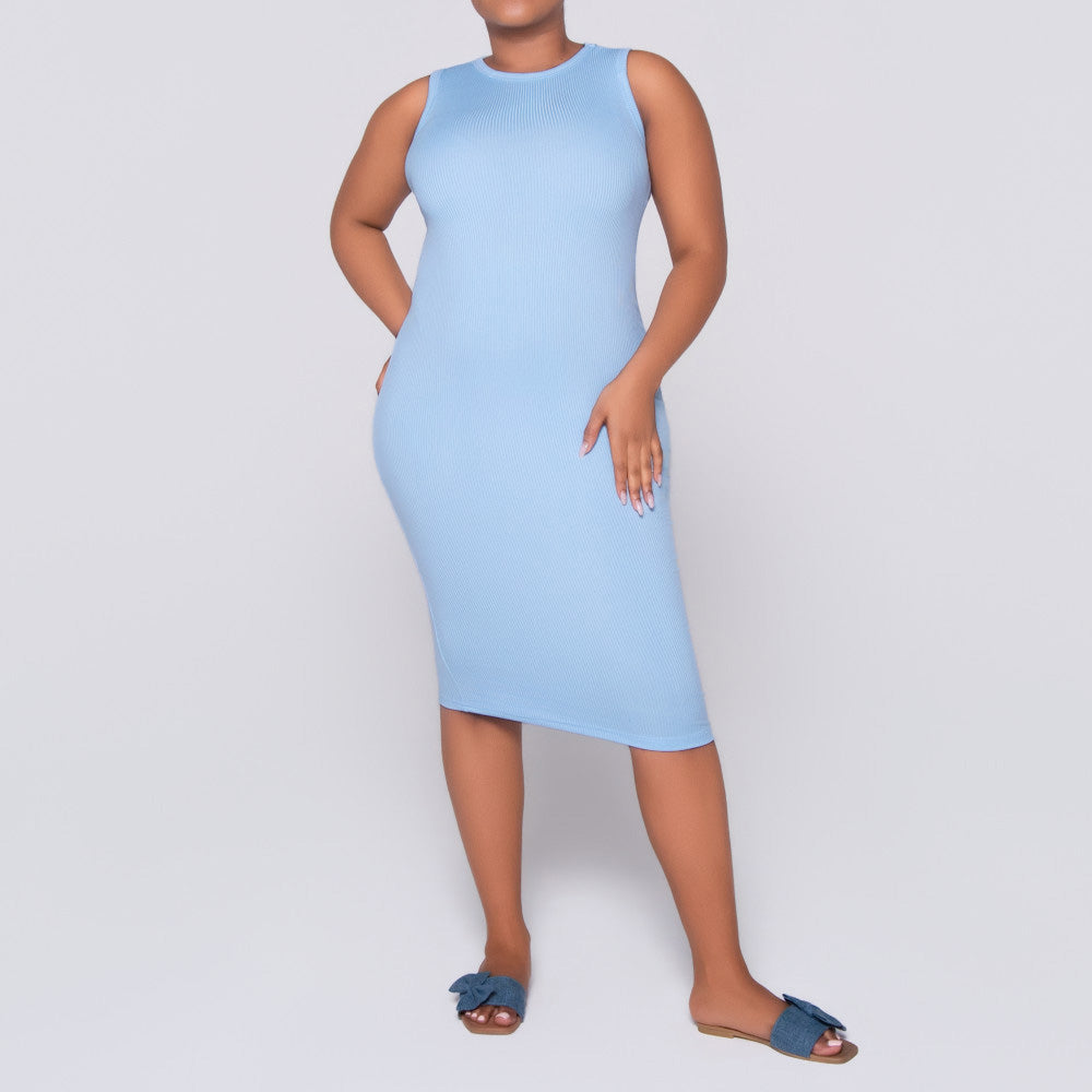 Blue Ribbed Dress