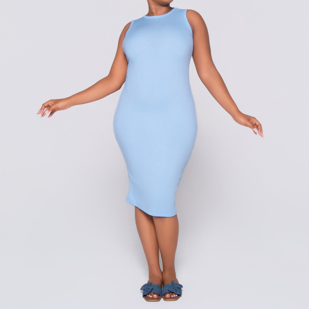Blue Ribbed Dress