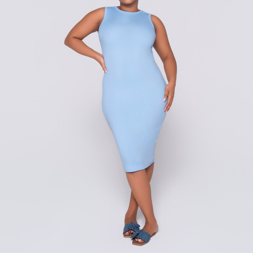 Blue Ribbed Dress