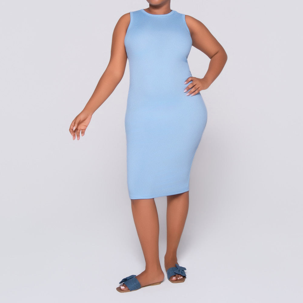Blue Ribbed Dress